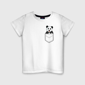 Детская футболка хлопок с принтом Довольная Панда в Кармане в Екатеринбурге, 100% хлопок | круглый вырез горловины, полуприлегающий силуэт, длина до линии бедер | animals | beats | head | panda | pocket | в кармане | голова | животные | звери | лапки | любовь | панда | улыбка