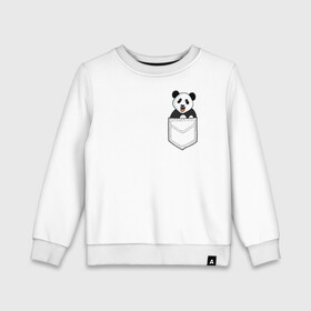 Детский свитшот хлопок с принтом Довольная Панда в Кармане в Екатеринбурге, 100% хлопок | круглый вырез горловины, эластичные манжеты, пояс и воротник | animals | beats | head | panda | pocket | в кармане | голова | животные | звери | лапки | любовь | панда | улыбка