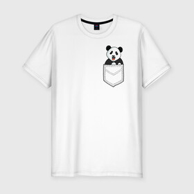 Мужская футболка хлопок Slim с принтом Довольная Панда в Кармане в Екатеринбурге, 92% хлопок, 8% лайкра | приталенный силуэт, круглый вырез ворота, длина до линии бедра, короткий рукав | animals | beats | head | panda | pocket | в кармане | голова | животные | звери | лапки | любовь | панда | улыбка