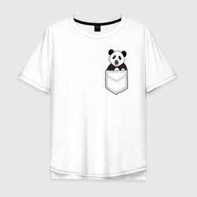 Мужская футболка хлопок Oversize с принтом Довольная Панда в Кармане в Екатеринбурге, 100% хлопок | свободный крой, круглый ворот, “спинка” длиннее передней части | animals | beats | head | panda | pocket | в кармане | голова | животные | звери | лапки | любовь | панда | улыбка