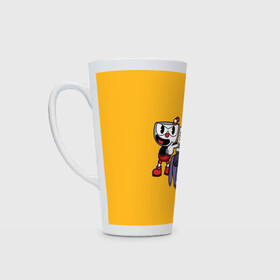 Кружка Латте с принтом CUPHEAD в Екатеринбурге, Белая керамика | Объем 480 мл; Высота 150 мм; Диаметр 90 мм | art | cartoon | cup | cuphead | devil | dice | game | king | mugman | the | арт | бос | босс | голова | демон | дьявол | игра | капхед | магмен | мультик | мультфильм | платформер | чаша | чашка | человек | черт