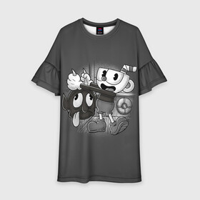 Детское платье 3D с принтом CUPHEAD в Екатеринбурге, 100% полиэстер | прямой силуэт, чуть расширенный к низу. Круглая горловина, на рукавах — воланы | art | cartoon | cup | cuphead | devil | dice | game | king | mugman | the | арт | бос | босс | голова | демон | дьявол | игра | капхед | магмен | мультик | мультфильм | платформер | чаша | чашка | человек | черт