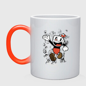 Кружка хамелеон с принтом CUPHEAD в Екатеринбурге, керамика | меняет цвет при нагревании, емкость 330 мл | art | cartoon | cup | cuphead | devil | dice | game | king | mugman | the | арт | бос | босс | голова | демон | дьявол | игра | капхед | магмен | мультик | мультфильм | платформер | чаша | чашка | человек | черт