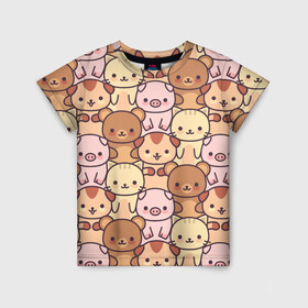 Детская футболка 3D с принтом Кавайные животные в Екатеринбурге, 100% гипоаллергенный полиэфир | прямой крой, круглый вырез горловины, длина до линии бедер, чуть спущенное плечо, ткань немного тянется | animal | animals | bear | cat | cute | kawaii | kitten | kitty | neko | pattern | pig | piggy | кавайи | кот | котенок | котята | кошечка | медведь | медвежата | медвежонок | милота | неко | паттерн | свинка | свинья | собачка | узор | хрюшки |