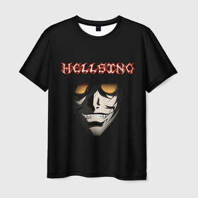 Мужская футболка 3D с принтом Алукард (Hellsing) в Екатеринбурге, 100% полиэфир | прямой крой, круглый вырез горловины, длина до линии бедер | алукард | вампир | клыки | надпись | очки | хеллсинг