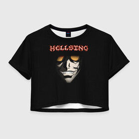 Женская футболка Crop-top 3D с принтом Алукард (Hellsing) в Екатеринбурге, 100% полиэстер | круглая горловина, длина футболки до линии талии, рукава с отворотами | алукард | вампир | клыки | надпись | очки | хеллсинг