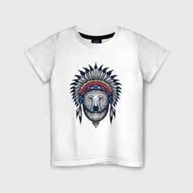 Детская футболка хлопок с принтом Медведь индеец  в Екатеринбурге, 100% хлопок | круглый вырез горловины, полуприлегающий силуэт, длина до линии бедер | bear | белый медведь | индеец | медведь | мишка | охота
