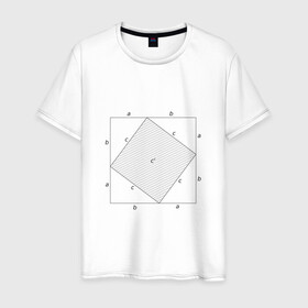 Мужская футболка хлопок с принтом Теорема Пифагора в Екатеринбурге, 100% хлопок | прямой крой, круглый вырез горловины, длина до линии бедер, слегка спущенное плечо. | алгебра | геометрия | гик | график | евклидова геометрия | математика | пифагор | схема | теорема