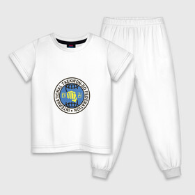 Детская пижама хлопок с принтом Тхэквондо ИТФ | Taekwondo ITF в Екатеринбурге, 100% хлопок |  брюки и футболка прямого кроя, без карманов, на брюках мягкая резинка на поясе и по низу штанин
 | Тематика изображения на принте: fightnerds | itf | lucky bro | taekwondo | tkd | ufc | wtf | боевые искусства | бокс | втф | единоборства | итф | каратэ | ката | корея | лаки бро | мма | мотивация | соревнования | спорт | таеквондо | тренировка | тхеквондо