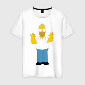 Мужская футболка хлопок с принтом Гомер Симпсон в Екатеринбурге, 100% хлопок | прямой крой, круглый вырез горловины, длина до линии бедер, слегка спущенное плечо. | homer simpson | гомер | гомер симпсон | пугающий гомер симпсон | симпсоны