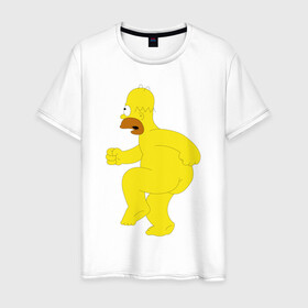 Мужская футболка хлопок с принтом Голый Гомер Симпсон в Екатеринбурге, 100% хлопок | прямой крой, круглый вырез горловины, длина до линии бедер, слегка спущенное плечо. | homer simpson | гомер | гомер симпсон | симпсоны