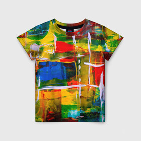 Детская футболка 3D с принтом КРАСКИ в Екатеринбурге, 100% гипоаллергенный полиэфир | прямой крой, круглый вырез горловины, длина до линии бедер, чуть спущенное плечо, ткань немного тянется | абстракция | краски | молодежное | неформальное | пестрое | цветное