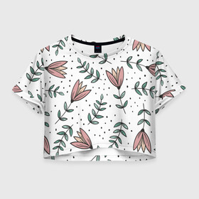 Женская футболка Crop-top 3D с принтом Весенние цветы в Екатеринбурге, 100% полиэстер | круглая горловина, длина футболки до линии талии, рукава с отворотами | cute | spring | весеннее | весна | нежность | цветы
