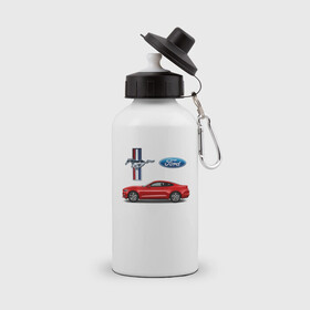 Бутылка спортивная с принтом FORD MUSTANG в Екатеринбурге, металл | емкость — 500 мл, в комплекте две пластиковые крышки и карабин для крепления | car | cupe | ford | mustang | машина | скорость