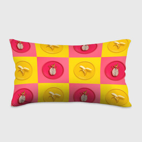 Подушка 3D антистресс с принтом фрукты шахматы в Екатеринбурге, наволочка — 100% полиэстер, наполнитель — вспененный полистирол | состоит из подушки и наволочки на молнии | Тематика изображения на принте: 3d | банан | вкусняшки | еда | желтый | клетка | розовый | фрукты