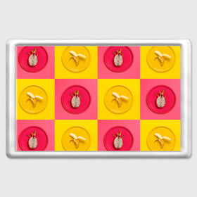 Магнит 45*70 с принтом фрукты шахматы в Екатеринбурге, Пластик | Размер: 78*52 мм; Размер печати: 70*45 | 3d | банан | вкусняшки | еда | желтый | клетка | розовый | фрукты
