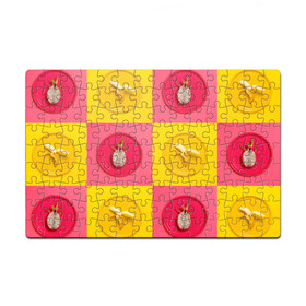 Пазл магнитный 126 элементов с принтом фрукты шахматы в Екатеринбурге, полимерный материал с магнитным слоем | 126 деталей, размер изделия —  180*270 мм | 3d | банан | вкусняшки | еда | желтый | клетка | розовый | фрукты
