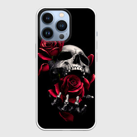 Чехол для iPhone 13 Pro с принтом ЧЕРЕП И РОЗЫ в Екатеринбурге,  |  | death | flowers | horror | metal | rose | roses | skull | арт | зомби | кости | розы | скелет | цветы | череп | черный