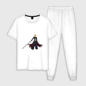 Мужская пижама хлопок с принтом Ичиго Куросаки в Екатеринбурге, 100% хлопок | брюки и футболка прямого кроя, без карманов, на брюках мягкая резинка на поясе и по низу штанин
 | anime | bleach | hero | ichigo kurosaki | manga | блич | герой | ичиго куросаки