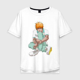 Мужская футболка хлопок Oversize с принтом Ичиго в Екатеринбурге, 100% хлопок | свободный крой, круглый ворот, “спинка” длиннее передней части | Тематика изображения на принте: anime | bleach | hero | ichigo kurosaki | manga | блич | герой | ичиго куросаки
