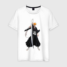 Мужская футболка хлопок с принтом Блич - Ичиго в Екатеринбурге, 100% хлопок | прямой крой, круглый вырез горловины, длина до линии бедер, слегка спущенное плечо. | anime | bleach | hero | ichigo kurosaki | manga | блич | герой | ичиго куросаки