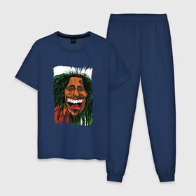 Мужская пижама хлопок с принтом Боб Марли Карикатура в Екатеринбурге, 100% хлопок | брюки и футболка прямого кроя, без карманов, на брюках мягкая резинка на поясе и по низу штанин
 | Тематика изображения на принте: art | bob marley | jah | jamaica | music | no woman no cry | rasta | rastaman | reggae | retro | vintage | ziggy | арт | винтаж | джа | жизнь за деньги не купишь | зигги | раста | растаман | растафарианство | ретро | рисунок | счастье | улыб