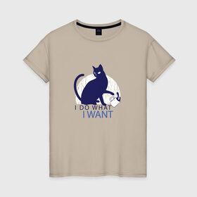 Женская футболка хлопок с принтом Бунтующий котик в Екатеринбурге, 100% хлопок | прямой крой, круглый вырез горловины, длина до линии бедер, слегка спущенное плечо | black cat | cat | cats | cute | i do what i want | kawaii | kitten | kitty | pussycat | rebel | бунтарь | возмущение | делаю что хочу | злой кот | кавайи | котенок | коты | котята | люблю котов | протест | роняет | роняют | сбрасывает кружку 