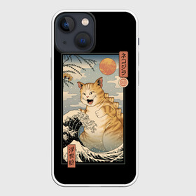 Чехол для iPhone 13 mini с принтом CATZILLA в Екатеринбурге,  |  | cat | cats | catzilla | godzilla | japan | kaiju | neko | ninja | retro | samurai | shark | wave | yakuza | акула | волна | годзилла | кайдзю | катана | кот | котенок | котзилла | коты | котэ | котята | кошка | неко | ниндзя | ретро | самурай | якудза