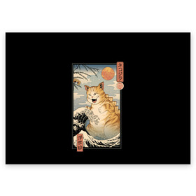 Поздравительная открытка с принтом CATZILLA в Екатеринбурге, 100% бумага | плотность бумаги 280 г/м2, матовая, на обратной стороне линовка и место для марки
 | cat | cats | catzilla | godzilla | japan | kaiju | neko | ninja | retro | samurai | shark | wave | yakuza | акула | волна | годзилла | кайдзю | катана | кот | котенок | котзилла | коты | котэ | котята | кошка | неко | ниндзя | ретро | самурай | якудза