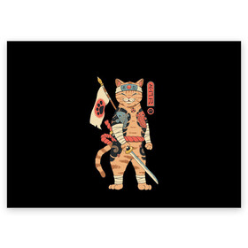 Поздравительная открытка с принтом Shogun Cat в Екатеринбурге, 100% бумага | плотность бумаги 280 г/м2, матовая, на обратной стороне линовка и место для марки
 | cat | cats | japan | ninja | samurai | shogun | yakuza | катана | кот | котенок | коты | котэ | котята | кошка | ниндзя | самурай | сёгун | якудза | япония