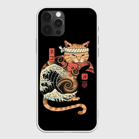 Чехол для iPhone 12 Pro с принтом Cat Wave в Екатеринбурге, силикон | область печати: задняя сторона чехла, без боковых панелей | Тематика изображения на принте: cat | cats | japan | ninja | samurai | shogun | wave | yakuza | волна | катана | кот | котенок | коты | котэ | котята | кошка | ниндзя | самурай | сёгун | якудза | япония