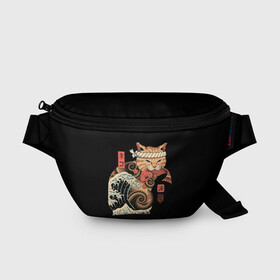 Поясная сумка 3D с принтом Cat Wave в Екатеринбурге, 100% полиэстер | плотная ткань, ремень с регулируемой длиной, внутри несколько карманов для мелочей, основное отделение и карман с обратной стороны сумки застегиваются на молнию | cat | cats | japan | ninja | samurai | shogun | wave | yakuza | волна | катана | кот | котенок | коты | котэ | котята | кошка | ниндзя | самурай | сёгун | якудза | япония