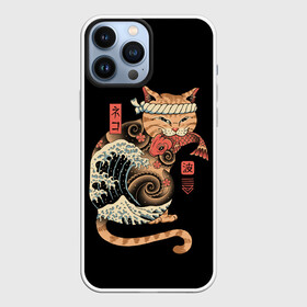 Чехол для iPhone 13 Pro Max с принтом Cat Wave в Екатеринбурге,  |  | Тематика изображения на принте: cat | cats | japan | ninja | samurai | shogun | wave | yakuza | волна | катана | кот | котенок | коты | котэ | котята | кошка | ниндзя | самурай | сёгун | якудза | япония