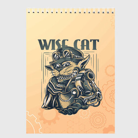 Скетчбук с принтом Wise cat в Екатеринбурге, 100% бумага
 | 48 листов, плотность листов — 100 г/м2, плотность картонной обложки — 250 г/м2. Листы скреплены сверху удобной пружинной спиралью | steampunk | арт | графика | обои | плакат | постер | стимпанк