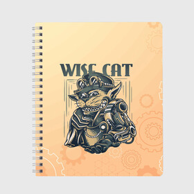 Тетрадь с принтом Wise cat в Екатеринбурге, 100% бумага | 48 листов, плотность листов — 60 г/м2, плотность картонной обложки — 250 г/м2. Листы скреплены сбоку удобной пружинной спиралью. Уголки страниц и обложки скругленные. Цвет линий — светло-серый
 | steampunk | арт | графика | обои | плакат | постер | стимпанк