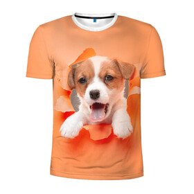 Мужская футболка 3D спортивная с принтом Собака в Екатеринбурге, 100% полиэстер с улучшенными характеристиками | приталенный силуэт, круглая горловина, широкие плечи, сужается к линии бедра | dog | барбос | дворняга | друг человека | пёс | псина | собака | собачка | собачонка | четвероногий друг | шарик | щенок