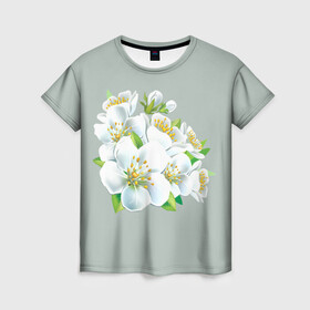 Женская футболка 3D с принтом Весна в Екатеринбурге, 100% полиэфир ( синтетическое хлопкоподобное полотно) | прямой крой, круглый вырез горловины, длина до линии бедер | лепестки | распустились | цветение | цветы | яблоня