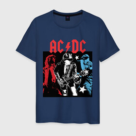 Мужская футболка хлопок с принтом AC DC STARS в Екатеринбурге, 100% хлопок | прямой крой, круглый вырез горловины, длина до линии бедер, слегка спущенное плечо. | music | rock | гитара | коллектив | музыка | рок