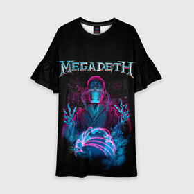 Детское платье 3D с принтом MEGADETH в Екатеринбурге, 100% полиэстер | прямой силуэт, чуть расширенный к низу. Круглая горловина, на рукавах — воланы | Тематика изображения на принте: grange | hardcore | megadeth | metal | music | punk | rock | trash | usa | мастейн | мегадес | метал | музыка | панк | рок | трэш