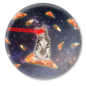 Значок с принтом Котик в космосе в Екатеринбурге,  металл | круглая форма, металлическая застежка в виде булавки | nyan cat | youtube | еда | космос | котик | мемы | пицца | психоделика | ютуб