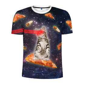 Мужская футболка 3D спортивная с принтом Котик в космосе в Екатеринбурге, 100% полиэстер с улучшенными характеристиками | приталенный силуэт, круглая горловина, широкие плечи, сужается к линии бедра | Тематика изображения на принте: nyan cat | youtube | еда | космос | котик | мемы | пицца | психоделика | ютуб