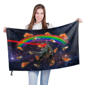 Флаг 3D с принтом Динозавр в космосе в Екатеринбурге, 100% полиэстер | плотность ткани — 95 г/м2, размер — 67 х 109 см. Принт наносится с одной стороны | dinosaur | meme | youtube | динозавр | космос | мемы | психоделика | ютуб