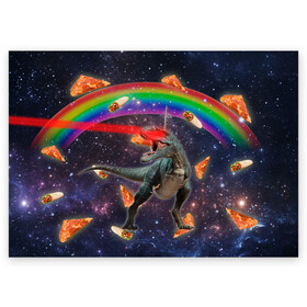 Поздравительная открытка с принтом Динозавр в космосе в Екатеринбурге, 100% бумага | плотность бумаги 280 г/м2, матовая, на обратной стороне линовка и место для марки
 | Тематика изображения на принте: dinosaur | meme | youtube | динозавр | космос | мемы | психоделика | ютуб