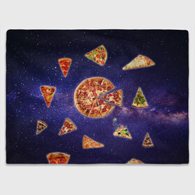 Плед 3D с принтом Пицца в космосе в Екатеринбурге, 100% полиэстер | закругленные углы, все края обработаны. Ткань не мнется и не растягивается | Тематика изображения на принте: meat | pizza | space | youtube | еда | космос | мемы | пицца | психоделика | ютуб