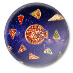 Значок с принтом Пицца в космосе в Екатеринбурге,  металл | круглая форма, металлическая застежка в виде булавки | meat | pizza | space | youtube | еда | космос | мемы | пицца | психоделика | ютуб