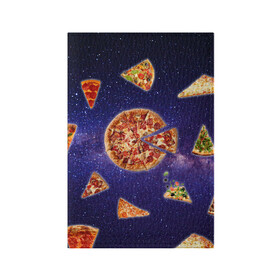 Обложка для паспорта матовая кожа с принтом Пицца в космосе в Екатеринбурге, натуральная матовая кожа | размер 19,3 х 13,7 см; прозрачные пластиковые крепления | Тематика изображения на принте: meat | pizza | space | youtube | еда | космос | мемы | пицца | психоделика | ютуб