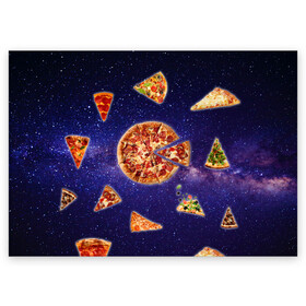 Поздравительная открытка с принтом Пицца в космосе в Екатеринбурге, 100% бумага | плотность бумаги 280 г/м2, матовая, на обратной стороне линовка и место для марки
 | meat | pizza | space | youtube | еда | космос | мемы | пицца | психоделика | ютуб