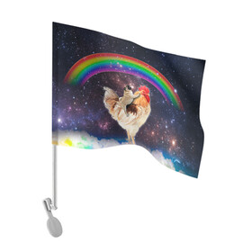 Флаг для автомобиля с принтом Мопс на курице в космосе в Екатеринбурге, 100% полиэстер | Размер: 30*21 см | mene | space | youtube | космос | курица | мемы | мопс | петух | психоделика | собака | ютуб