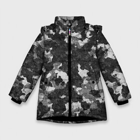 Зимняя куртка для девочек 3D с принтом Gray Camouflage в Екатеринбурге, ткань верха — 100% полиэстер; подклад — 100% полиэстер, утеплитель — 100% полиэстер. | длина ниже бедра, удлиненная спинка, воротник стойка и отстегивающийся капюшон. Есть боковые карманы с листочкой на кнопках, утяжки по низу изделия и внутренний карман на молнии. 

Предусмотрены светоотражающий принт на спинке, радужный светоотражающий элемент на пуллере молнии и на резинке для утяжки. | army | camo | camouflage | military | камуфляж