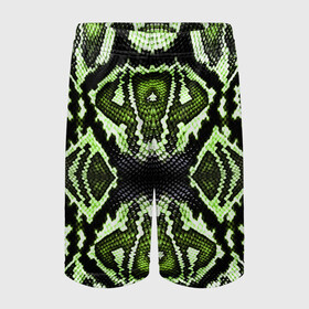 Детские спортивные шорты 3D с принтом Green Snake в Екатеринбурге,  100% полиэстер
 | пояс оформлен широкой мягкой резинкой, ткань тянется
 | Тематика изображения на принте: reptile | scales | skin | snake | змея
